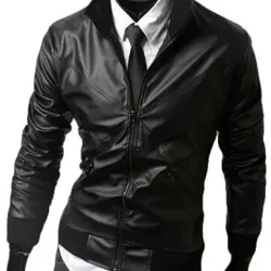 Men's Cross Front Style Slim Fit Leather Jacket