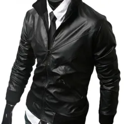 Men's Cross Front Style Slim Fit Leather Jacket