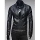 Men's Pockets Design Stand Collar Slim Fit Black Jacket