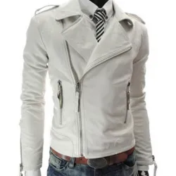 Men's Slim Fit Asymmetrical Zipper Leather Jacket