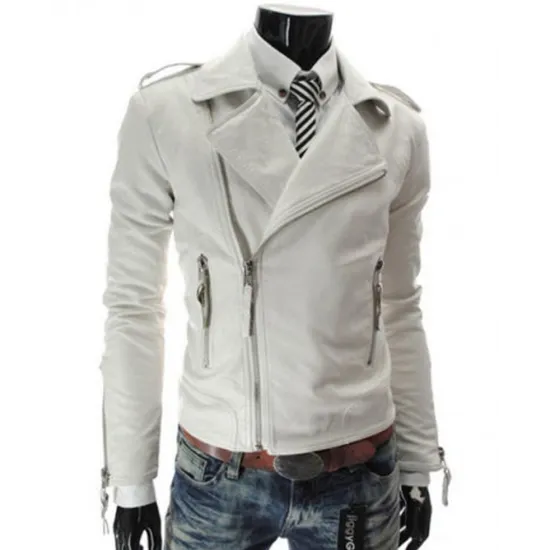 Men's Slim Fit Asymmetrical Zipper Leather Jacket