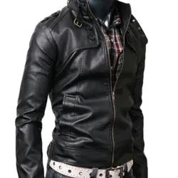 Men's Slim Fit Belted Buckle Collar Jacket