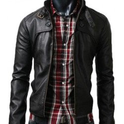 Men's Slim Fit Belted Buckle Collar Jacket