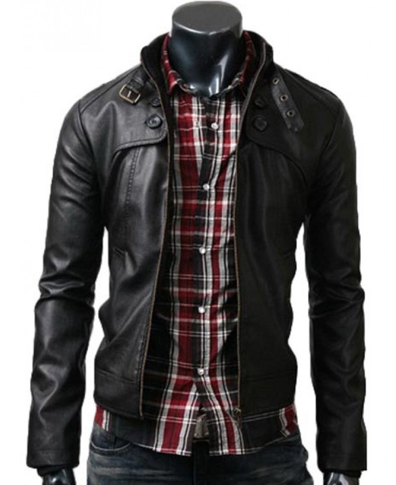 Men's Slim Fit Belted Buckle Collar Jacket