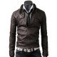 Men's Slim Fit Collar Dark Brown Leather Jacket