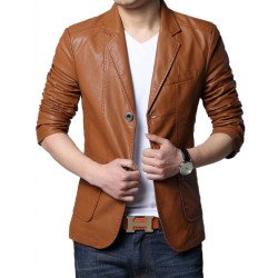 Men's Slim Fit Casual Wear Brown Jacket