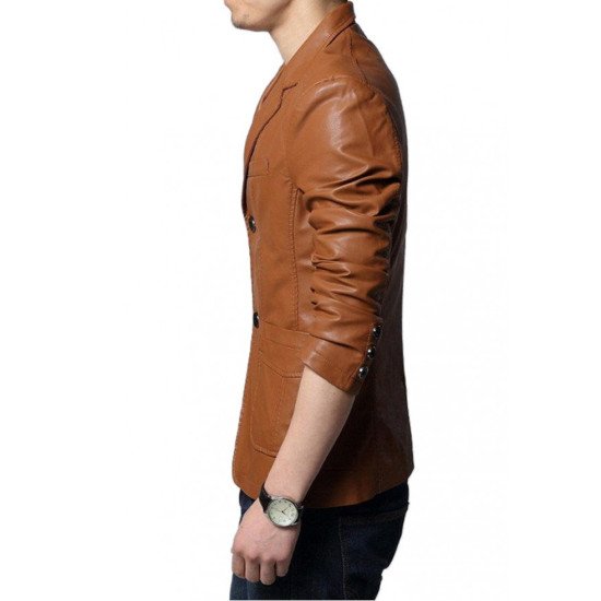 Men's Slim Fit Casual Wear Brown Jacket