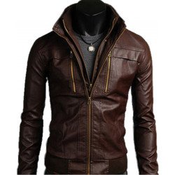 Men's Slim Fit Double Closure Leather Jacket