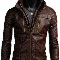 Men's Slim Fit Double Closure Leather Jacket