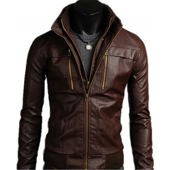 Men's Slim Fit Double Closure Leather Jacket