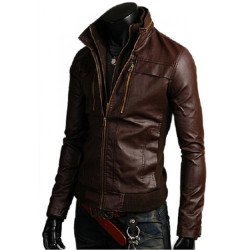 Men's Slim Fit Double Closure Leather Jacket