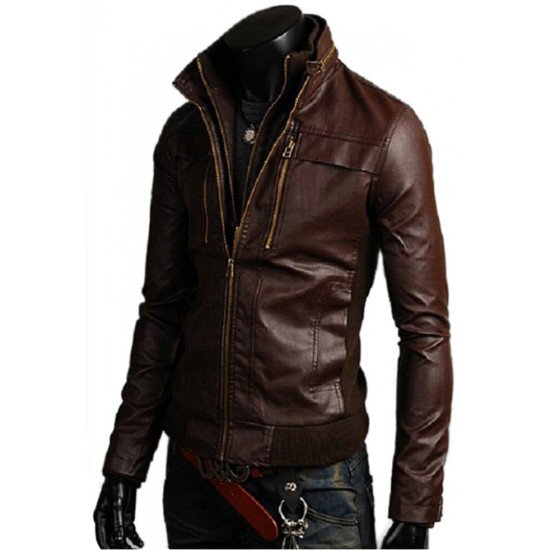 Men's Slim Fit Double Closure Leather Jacket