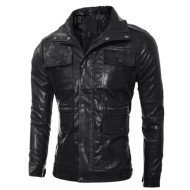 Men's Slim Fit Multi Pocket Design Black Jacket