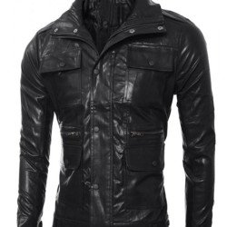 Men's Slim Fit Multi Pocket Design Black Jacket