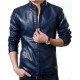 Men's Stand Collar Slim Fit Blue Jacket