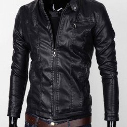 Men's Stand Collar Zipper Pocket Slim Fit Jacket