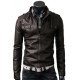 Men's Strap Collar Dark Brown Leather Jacket