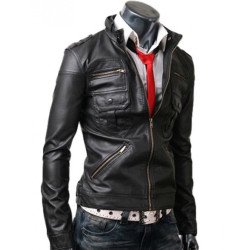 Men's Zipper Pocket Slim Fit Black Jacket