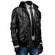 Slim Fit Black Leather Jacket With Hood for Men