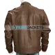 Strap Collar Men's Light Brown Leather Jacket