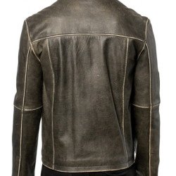 Men's Snap Tab Collar Brown Leather Biker Jacket