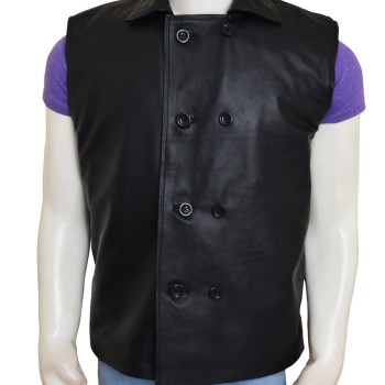 Double Breasted Style Spider-Man Noir Black Leather Vest