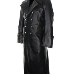 Double Breasted Black Leather Coat