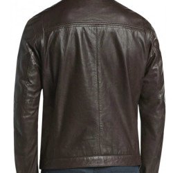 Men's Casual Stand Up Collar Dark Brown Leather Jacket