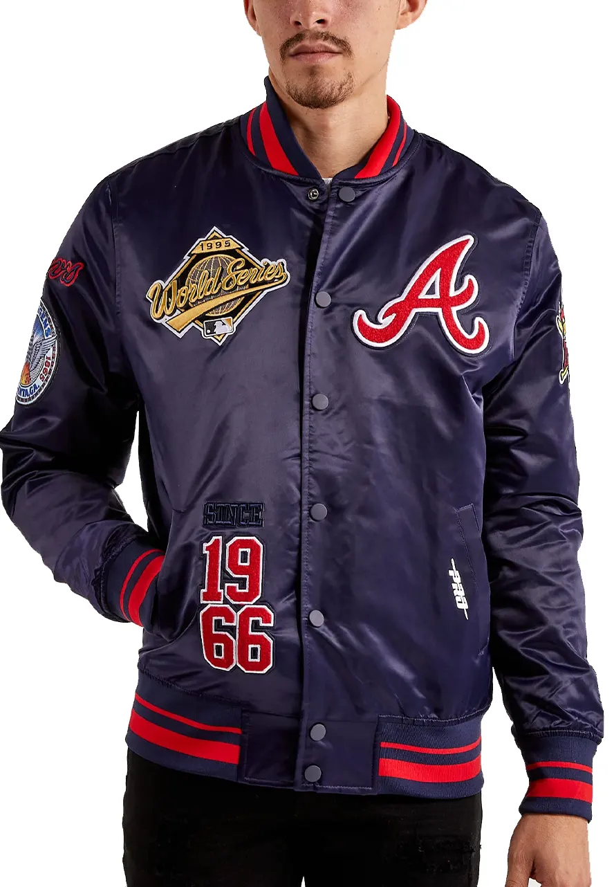 Mitchell hot & Ness Atlanta Braves MLB Reload Satin Varsity Jacket Mens Size M NEW