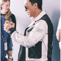 Star Wars Premiere Donnie Yen Sliver and Black Leather Jacket