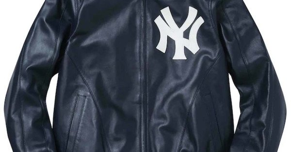 NEW YORK YANKEES TWO-TONE WOOL AND LEATHER JACKET - NAVY