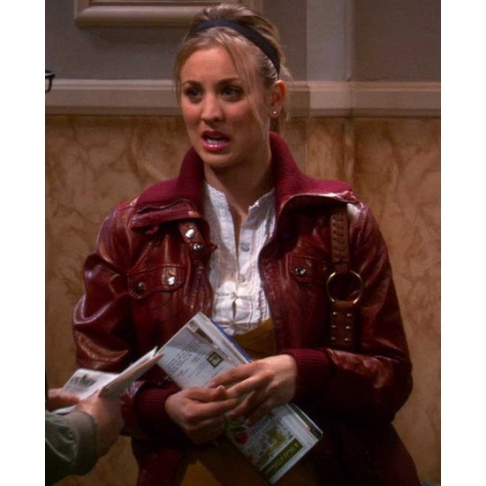 The Big Bang Theory Kaley Cuoco Burgundy Leather Jacket