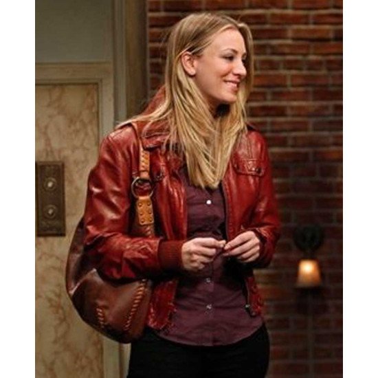 The Big Bang Theory Kaley Cuoco Burgundy Leather Jacket