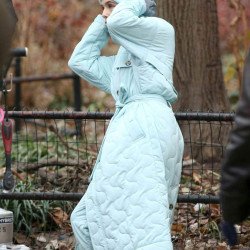 Zoey Deutch The Politician Light Blue Coat