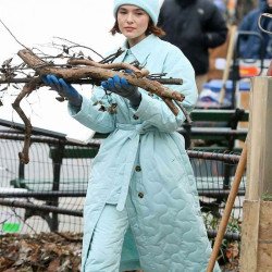 Zoey Deutch The Politician Light Blue Coat