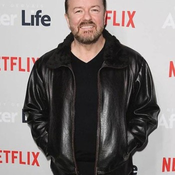 After Life Ricky Gervais Leather Jacket with Fur Collar