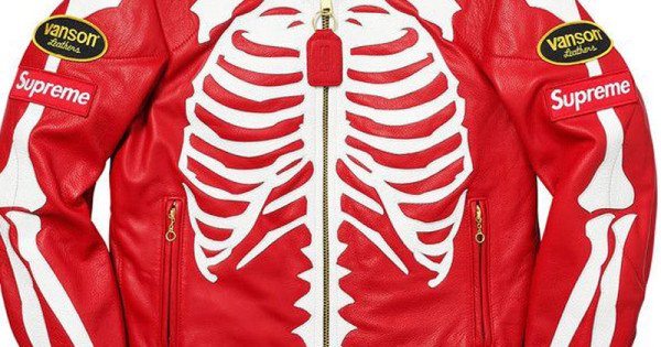 Red Black Supreme Bone Varsity Jacket - Maker of Jacket