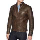 Men's Biker Front Zipper Vintage Lucky Leather Jacket - Films Jackets