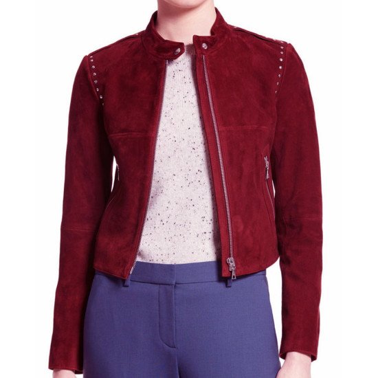 Willa Holland Arrow Red Suede Jacket