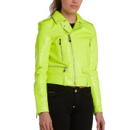 Women's Green Neon Leather Biker Asymmetrical Jacket