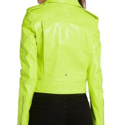 Women's Green Neon Leather Biker Asymmetrical Jacket