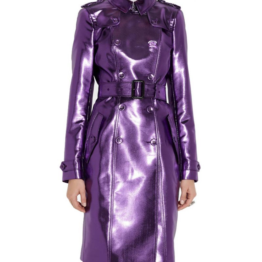 Women's Double Breasted Metallic Purple Coat