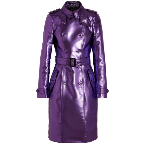 Women s Double Breasted Metallic Purple Coat