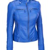 Women's Motorcycle Elegant Blue Leather Jacket