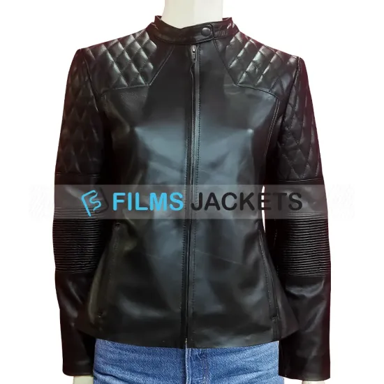 Women's FJ078 Quilted Black Leather Motorcycle Jacket