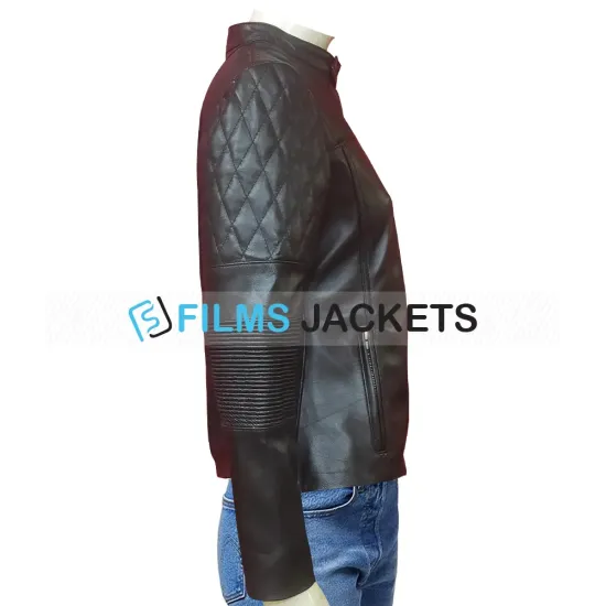 Women's FJ078 Quilted Black Leather Motorcycle Jacket