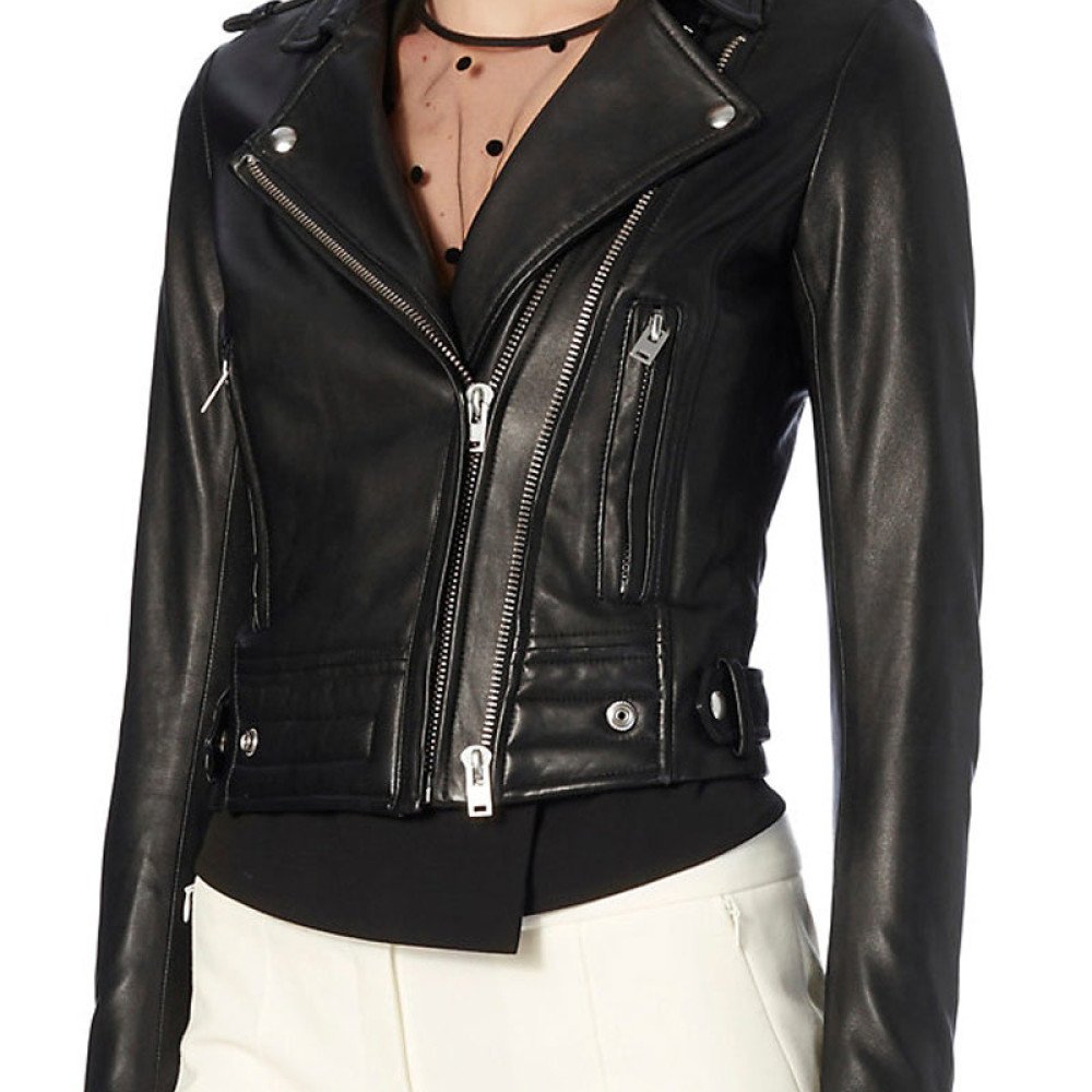 Womens Las Vegas Black Leather Biker Jacket - Films Jackets