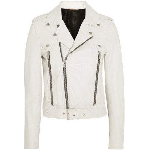 Women's Rockford White Leather Biker Jacket - Films Jackets