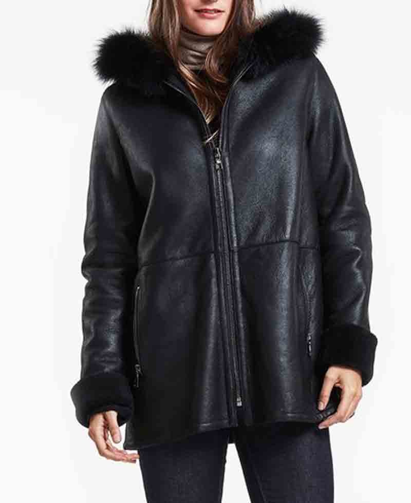 black leather jacket with hoodie women's