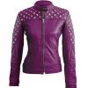 Women's Studded Silver Star Leather Diamond Quilted Jacket